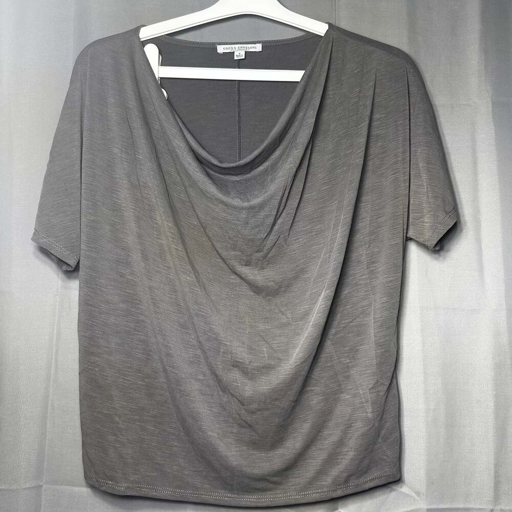 Green Envelope Los Angeles Charcoal Grey Drape Front Modal Coyl Neck T-Shirt